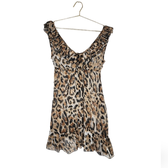 Cheetah Leopard Ruffle Baby Doll Sheer Romantic Nighty Nightgown Sexy Adorable - Picture 15 of 15